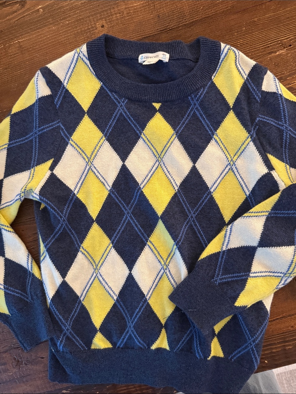 Crewcuts Navy, Yellow & White Argyle Crewneck Sweater, size 4/5